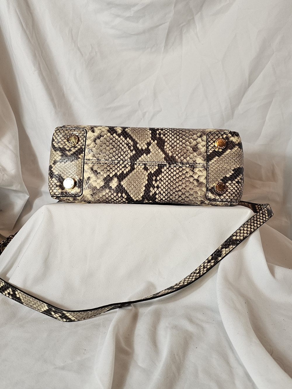 Michael Kors Beige Snake-Print Satchel with Gold Accent - Picture 3 of 8